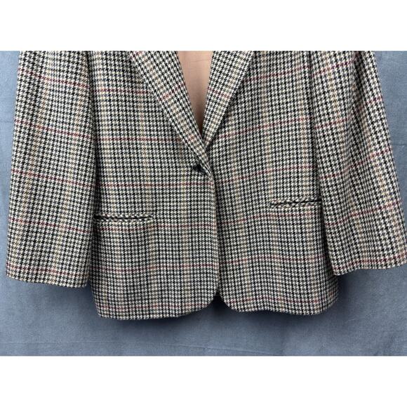 Cross Country Fashions Plaid Houndstooth Blazer Womens 12P Brown Wool Blend - Picture 4 of 16